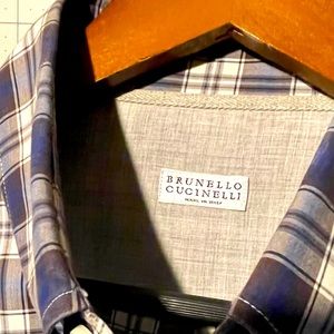 Brunello Cucinelli | Long Sleeve Dress Shirt | Button Collar | Blue Plaid | XL